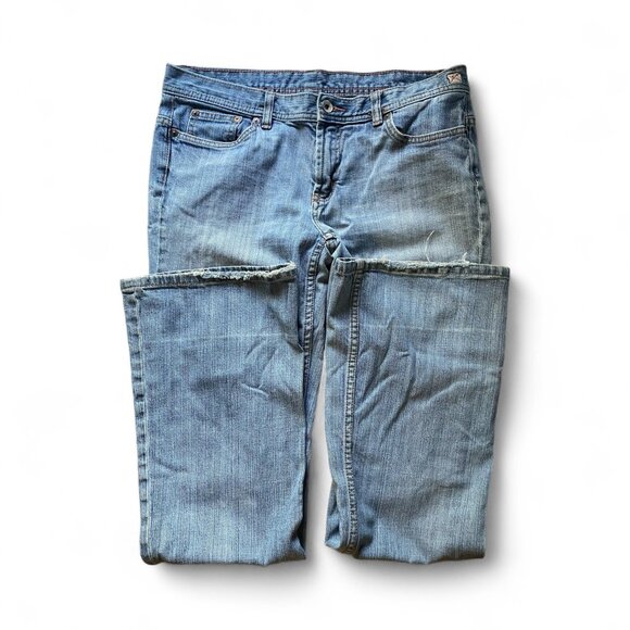 Express X2 Denim low rise light wash flared distressed jeans 10 Y2K cotton - Picture 2 of 15